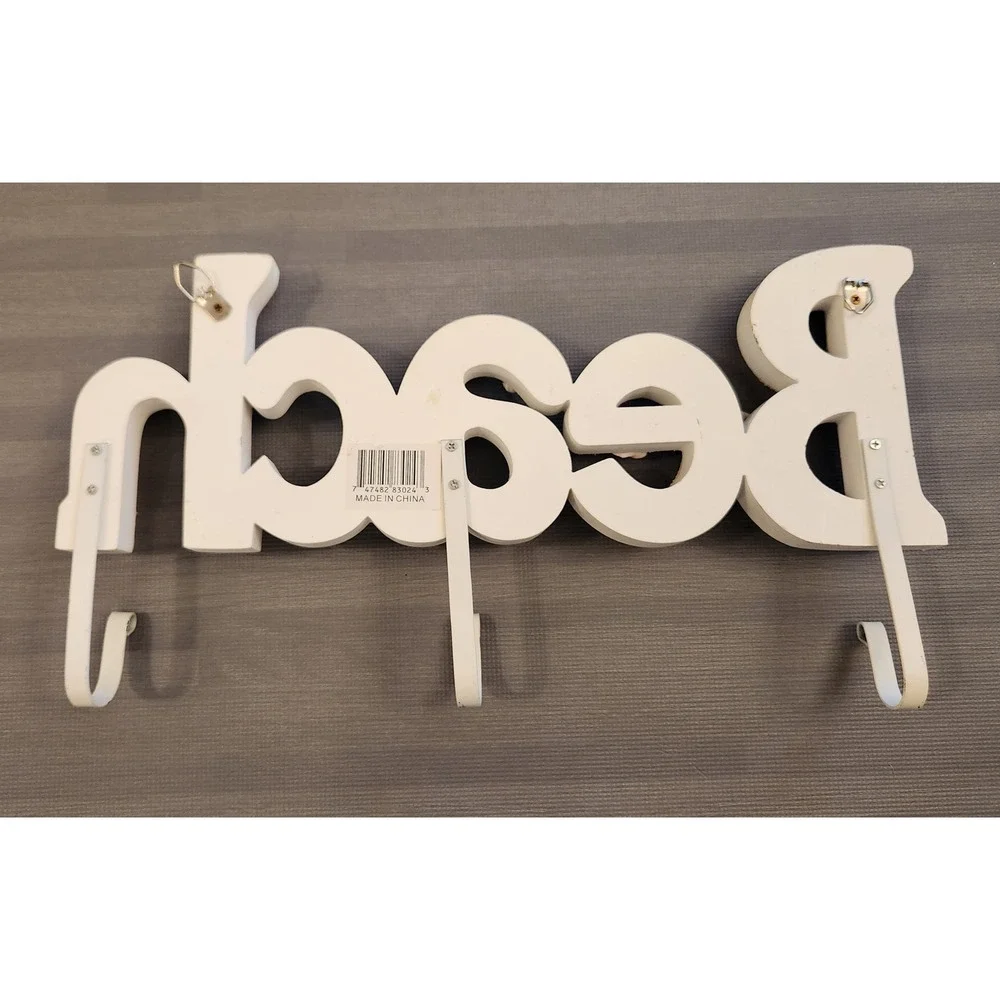 Coastal Beach Wall Hook Rack Seashell Decorative Towel Key Holder White 3-Hook‎